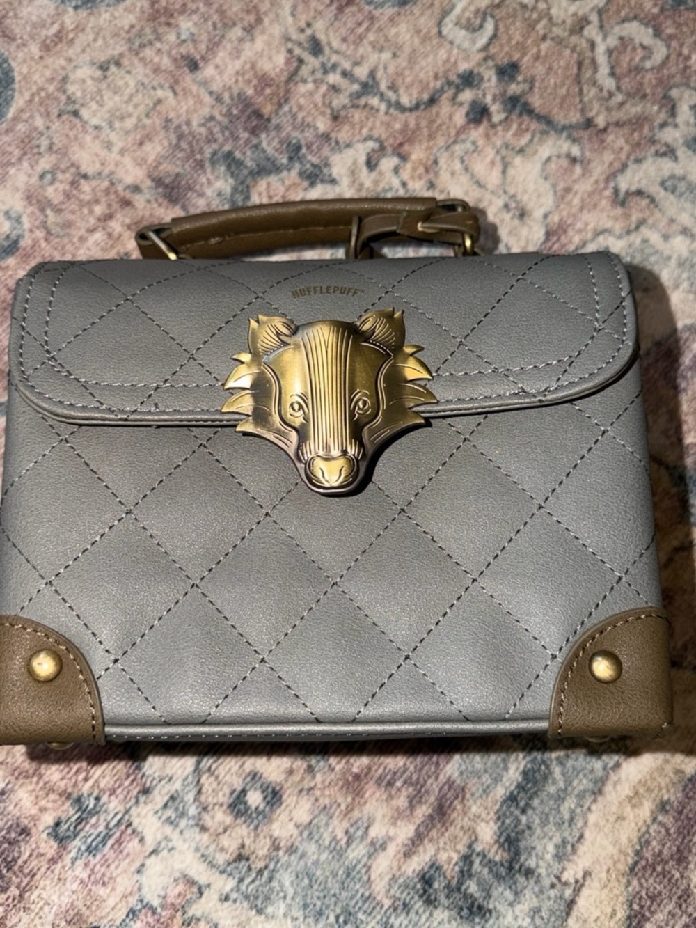 Harry Potter Hufflepuff Quilted Grey Top-Handle Bag with Gold Accent